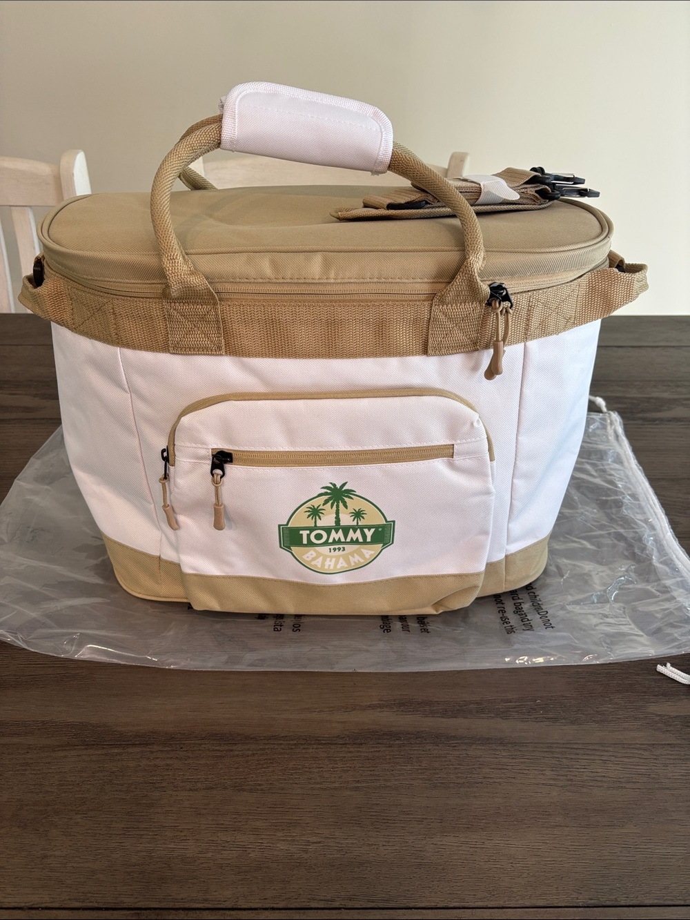 Tommy Bahama White and Tan Cooler Tote with Front Logo Pocket
